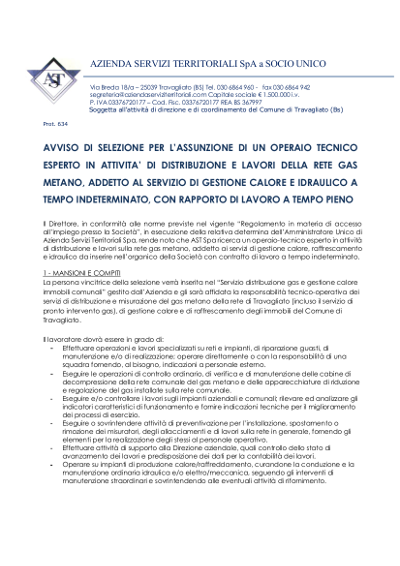 Avviso selezione tecnico idraulico
